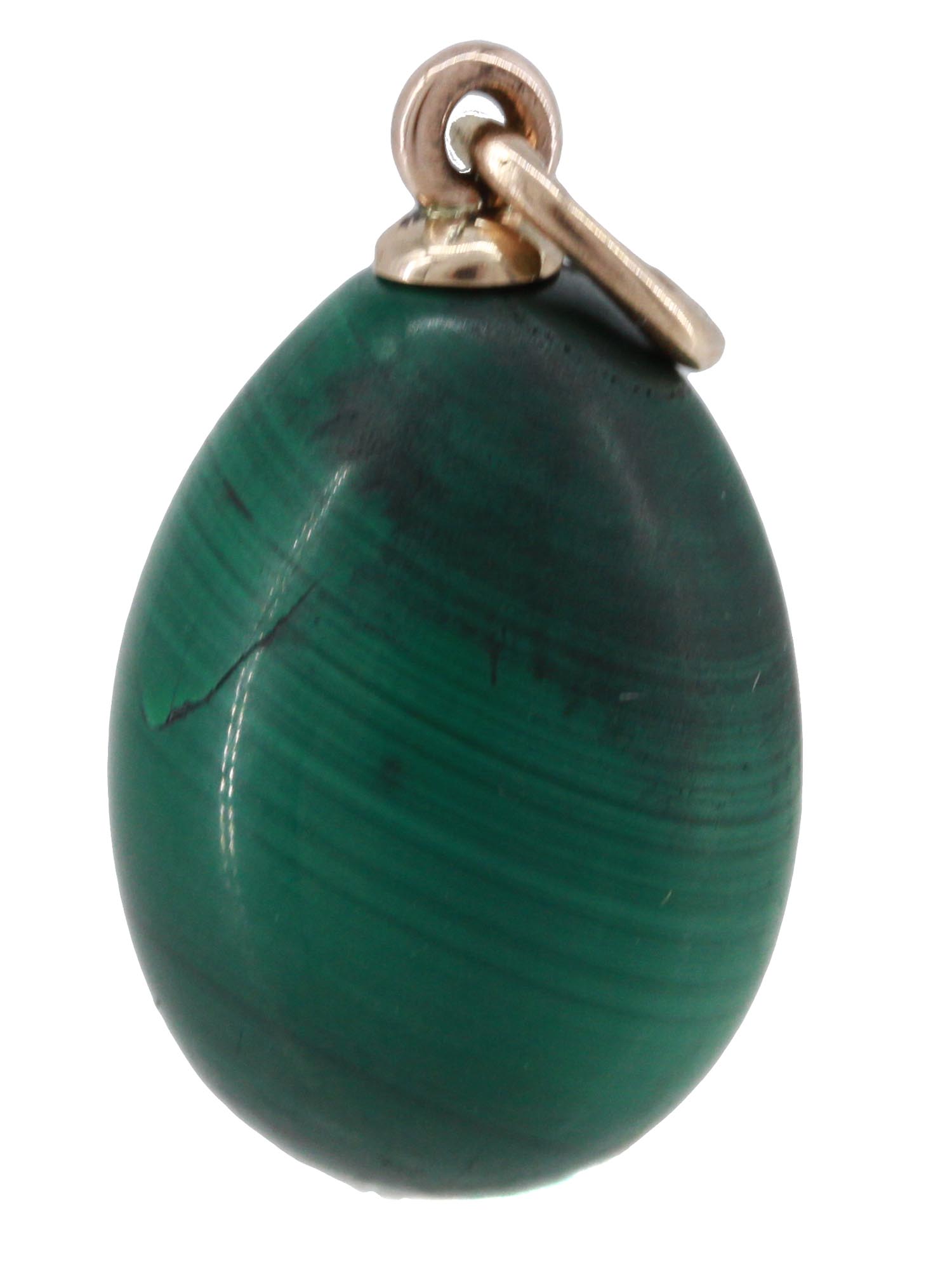 RUSSIAN 14K GOLD AND MALACHITE EGG CHARM PENDANT PIC-1